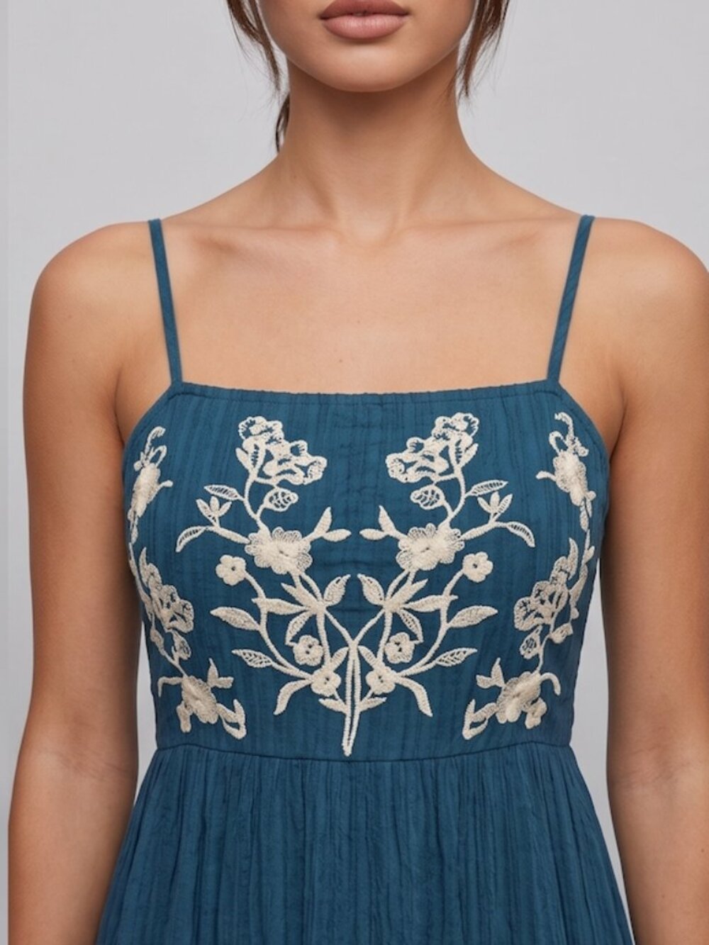 Floral Embroidered Layered Hem Cami Dress Blue - Picture 2 of 11